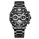LOUIE JUELEN VODOY Luxury Chronograph Watch, Stainless Steel Band, Swiss Quality, Date Display, Analog Quartz Movement, Silver and Black (Black)