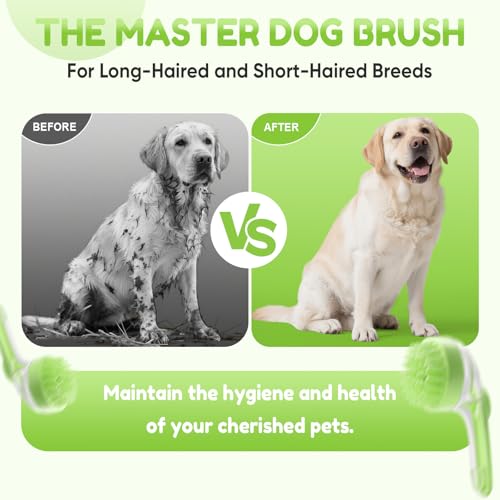 Image of Pet Bath Brush with Shampoo Dispenser, Dog Bath Brush and Grooming Massage Brush for Dogs & Cats, Easy Dog Washing Brush for Short and Long Hair, Coarse and Fine Teeth 2pcs (Blue)