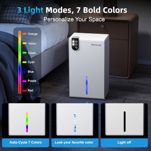 Image of 98 OZ Small Dehumidifier for Home 1000 Sq Ft, Quiet Dehumidifier with Drain Hose, Auto Shut-Off, Sleep Mode, 7-Color Light for Basement, Bedroom, Bathroom, Closet, RV (White)