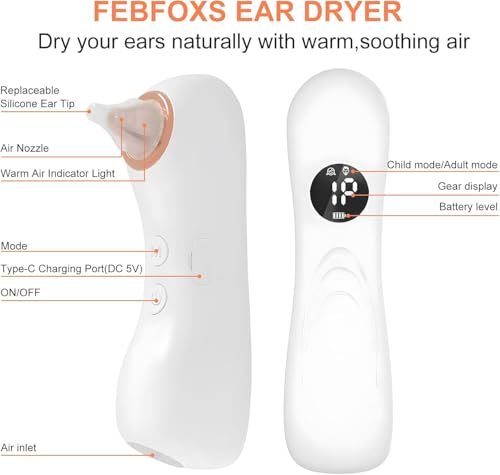 Ear Dryer, Rechargeable Ear Water Drying Device for Swimmers, Ear Fluid Remover for Swimming, Showering, Surfing, Scuba and Hearing Aid Use