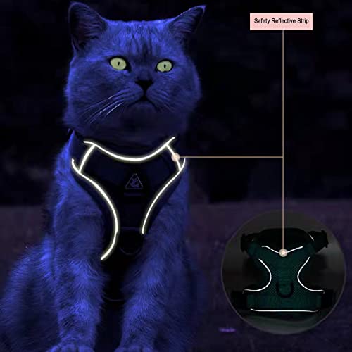 Amogato Cat Harness And Leash Set-Outdoor Walking Escape Safety Cat Vest, Adjustable Soft Kitty Vest, With Cat Reflective Strip, L,Green #TOP3