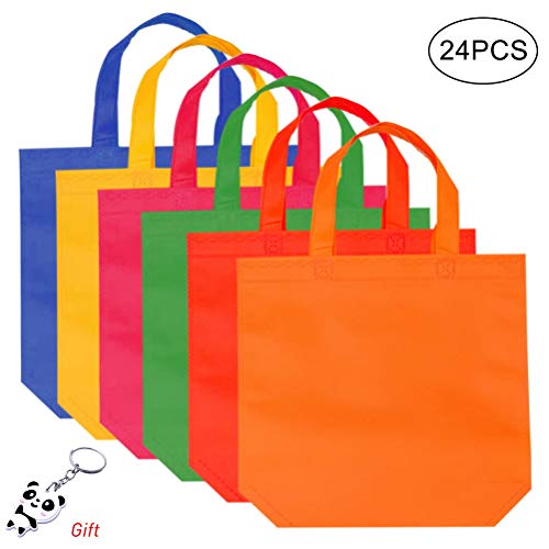 pengxiaomei 24 Pcs Non-Woven Bags, 13*10.3 inches Reusable Party Gift Bags Treat Bags Shopping Bags Washable Tote Bag with Handles for Party Favor(6 Colors)