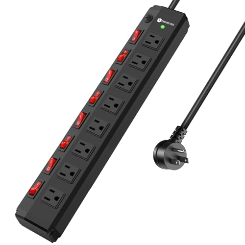 8 Outlet Heavy Duty Power Strip with 8 Individual Switches,Moutable Metal Power Strip Surge...