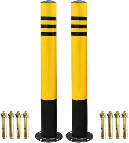 MYUYEE Bolardos de Seguridad 2 Piezas Postes de Seguridad fijos para entradas de vehículos con barreras de estacionamiento Reflectantes Poste de bolardo de,Negro-750x89mm