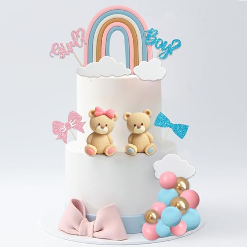 UFROMSKY 38Pcs Bear Cake Topper Gender Reveal Rainbow Cake Decorations with Cute Bears Pearl Balls Rainbow Cloud Cake Pick for Boy Girl Baby Shower Gender Reveal Party Supplies by UFROMSKY - Used condition - Image 6