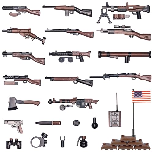 MaozyHomie 36 Pcs Weapons Pack Military U.S Field Force Weapons Toy Set - Brown Weapons Accessories Weapon Battle Building Blocks Compatible with...