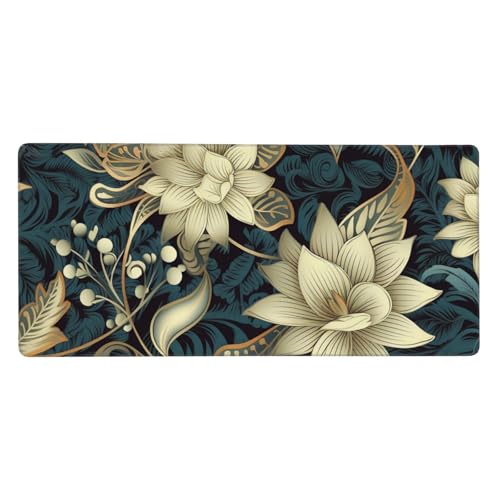 Tapis de souris XXL antidérapant long motif floral feuilles