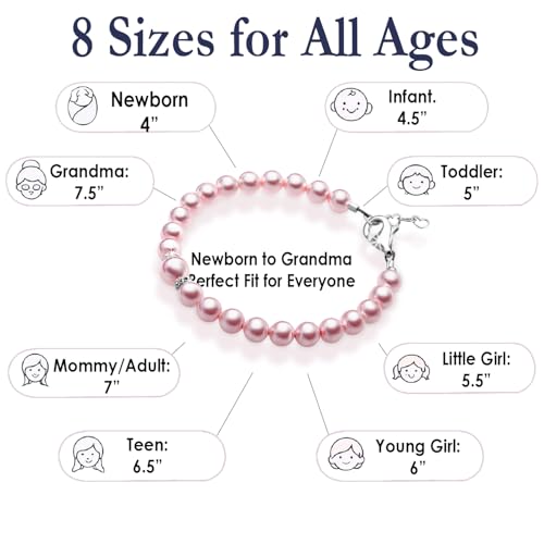 Image of Baby Crystals Sterling Silver Pink Pearl Bracelet for Baby Girls I Newborn, Infant Baby Girl Gifts, Toddler, Teen, Mommy I Birthday Gift I Children's Jewelry I Womens Bracelets for Girls