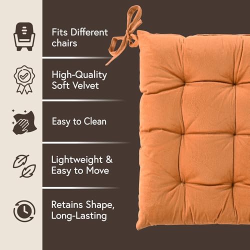 Image of Kuber Industries 6 Pcs Heavy Velvet 16 Inch Chair Pad Cushion with Drawstrings for Dining, Office & Home | Soft Seat Pad | Support for Long Sitting | Golden