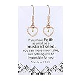 Pendientes colgantes de semillas de mostaza real joyería religiosa fe de acero inoxidable con caja de regalo Y1564, Metal, Resina