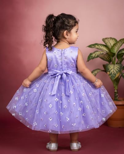 Image of Stanwells Kids Baby Girl Peacock Blue Net Frock Birthday Kids Dress for Girls Short Sleeve Flared Knee Length 6Months-8 Yeras