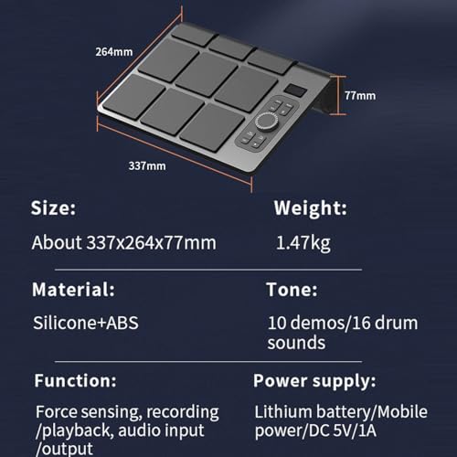 Tamburo elettronico, pad campione portatile a percussione, 9 pad sensibili alla velocità, con display LCD, per bambini in età scolare