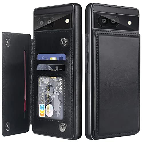 Bizzib for Google Pixel 6A Case Leather Wallet with Card Holder, Flip Cover Kickstand Magnetic Closure Shockproof Heavy Duty Protective Case for Google Pixel 6A,Black