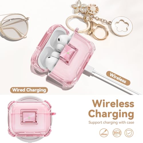 Image of for AirPods Pro 3 Case with Safety Lock,Clear Case Soft TPU Shock-Proof Protective Cover with Cute Bling Keychain and Cleaner kit for Women Girls-Clear Pink