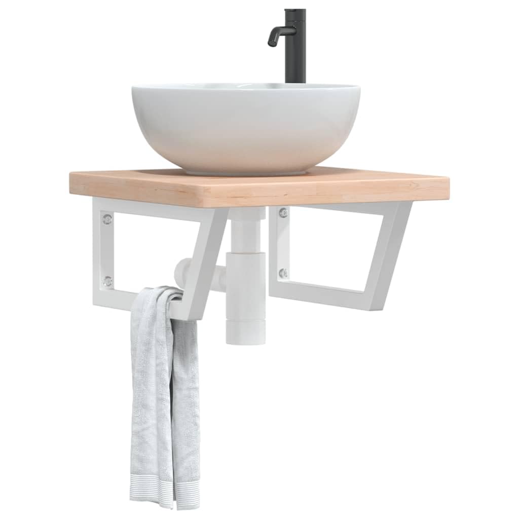 Piano lavabo in legno massiccio di quercia, 50 x 50 cm, con
