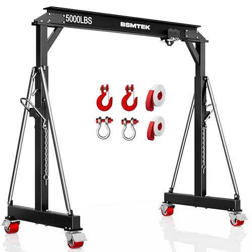 2 Ton Gantry Crane 5000lbs Capacity, Adjustable Height (8.53-12.47 FT) & Width (9.06 FT), Steel I-Beam Construction, Portable Shop Hoist for Factories, Warehouses, Auto Repair & Construction Sites