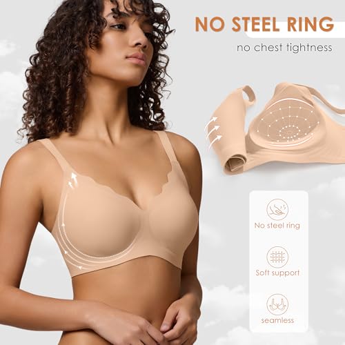 Image of Seamless Wireless Bra for Women with Support - No Underwire Full Coverage Push Up Comfort Bras - Back Fat Smoothing Bralette