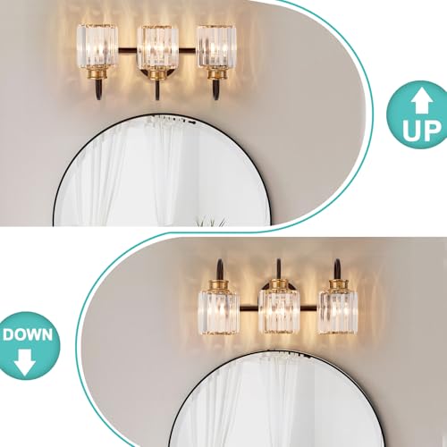 Image of ORB Bathroom Light Fixtures with K9 Crystal Lampshade Bathroom Lighting Over Mirror Vanity Lights for Living Room,Bedroom,Restroom,Hallway 3 Lights