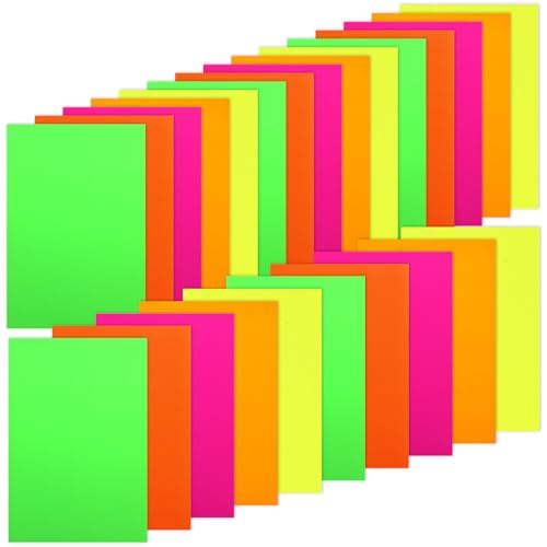 Rixotix Papel de neón A4, 20 hojas, 5 colores, papel UV, luz negra, decoración de fiesta, guirnalda UV, banderines, suministros de fiesta, cartón fluorescente, papel UV, luz negra, fiesta brillante ⭐