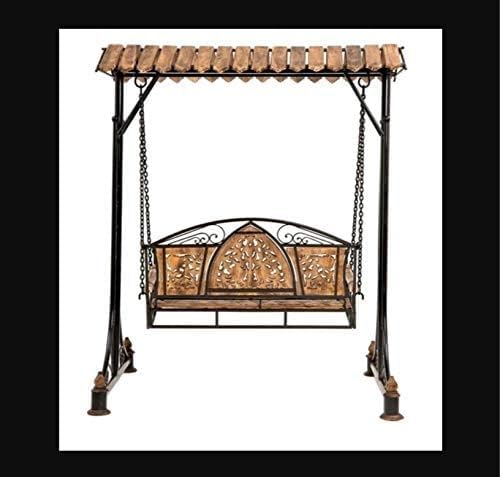 Solid Wood & Iron Garden | Balcony Swing | Hammock with Wooden Top | Jhula | Cradle 3 Seater (Brown & Black)-image-30