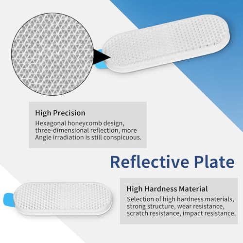 Image of 10 Pack Oval Reflectors White Self Adhesive Quick Mount for Driveway Fence Gate Posts Trailers Safety Reflectors Automobiles Boats Mailboxes Reflector