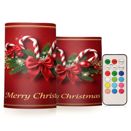 Image of Kcldeci Flameless Candles Xmas with Candy Cane Battery Operated Candles Exquisite Pack of 2 Outdoor Indoor with Remotes Wedding Decor