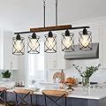 HungZeos Farmhouse Dining Room Light Fixture Over Table, Modern 5-Light Kitchen Island Hanging Lighting with Metal Lampshade, Matte Black Industrial Linear Chandelier