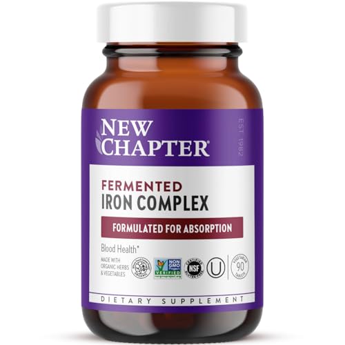 New Chapter Iron Supplement Whole-Food Fermented Iron Complex Made with Organic Vegetables & Herbs + One Daily Non-Constipating Dose- 90ct 3 Month Supply