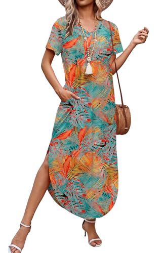 Image of WIHOLL Women's Summer Short Sleeve Dresses Maxi Dress Vacation Beach Sundresses 2026 with Pockets