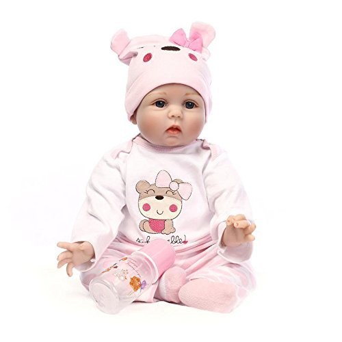 NPKDOLL Reborn Baby Doll Soft Simulation Silicone Vinyl 22inch 55cm Lifelike Vivid Boy Girl Toy Pink Bear Lucy