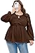 AlvaQ Plus Size Tops for Curvy Women Fall Fashion 2025 Loose Bow Tie Front Ruffle Hem Babydoll Top Blouse,Coffee 2X