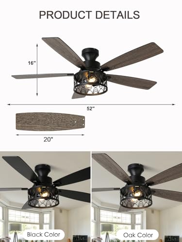 Image of 52 Inch Vintage Ceiling Fan with Light and Remote Control