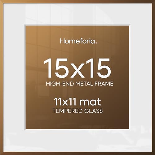 Image of Homeforia 15x15 Bronze Picture Frame, High-End Metal, 11x11 Mat, Glass | High End Aluminum, Tempered Glass, Acid-Free 11x11 Removable Mat, 15x15 in Edge-to-Edge Display 15x15, Wall Kit, Set Of 1