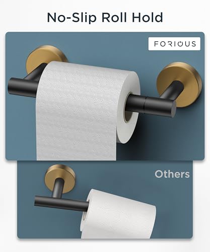 Image of FORIOUS Toilet Paper Holder Wall Mount, Stainless Steel Rustproof Double Post Pivoting Tissue Roll Holder for Bathroom, Commercial Toilet Paper Dispenser, Matte Black & Brushed Gold