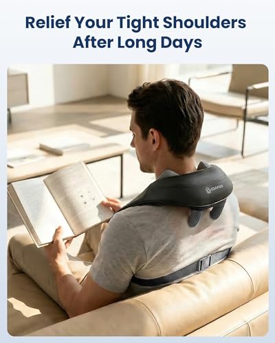 COMFIER Kabelloses Nackenmassagegerät mit Wärme, 4D Kneten Nacken und Schulter Massagegerät, Shiatsu Nacken Rückenmassagegerät Kissen, 2 Heizstufen, Geschenke für Mama Papa 2