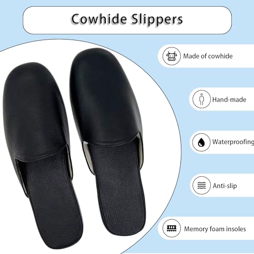 Men's Leather Slippers Top Grain Leather Slippers for Men and Women Scuff Slipper with Memory Foam Minimalist Mules House Slip-on Shoes for Office Home Bedroom Living Room Guests Visitor2