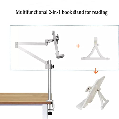 Supporto per libri regolabile con morsetto, supporto per libri di cucina da tavolo per lettura a mani libere, supporto per laptop in alluminio per scrivania e uso laterale da tavolo