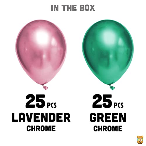 Image of Just Party 25Pcs Lavender & 25Pcs Green Metallic Chrome Balloons with Shiny Surface For Birthdays /Anniversary /Engagement /Baby Shower /bachelorette Party Decorations (Pack of 50)