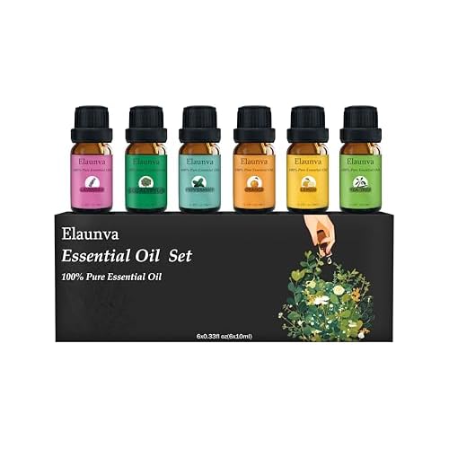 Essential Oils Set,100% Pure Natural,6 Scents,10ml Each,for Aromatherapy/Fragrance/Gift,Aroma Therapy Oil(Tea Tree,Eucalyptus,Lavender,Orange,Peppermint,Lemon),0.33Fl Oz*6-Pack of Basic Set