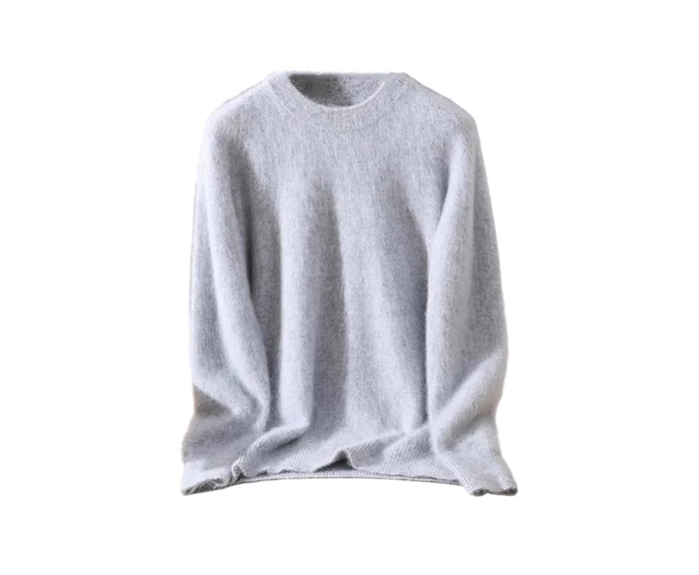 Womens Round-Neck Mink Cashmere Sweater Soft Knitted Pullover Jumper Fall Winter Solid Long Sleeve Pullover