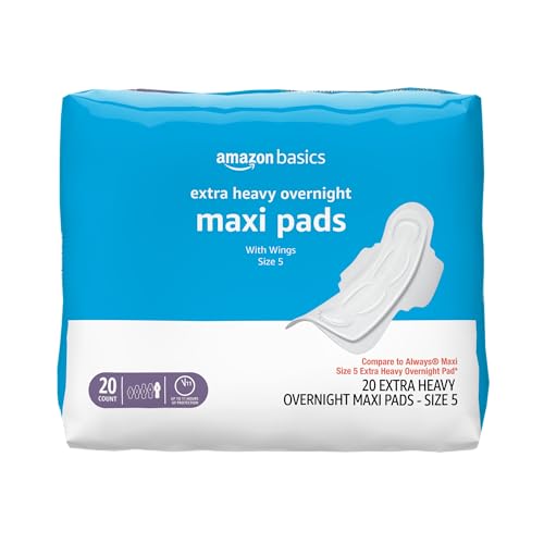 Amazon Basics Thick Maxi Pads with Wings for Periods, Extra Heavy Overnight Absorbency, Absorbent...