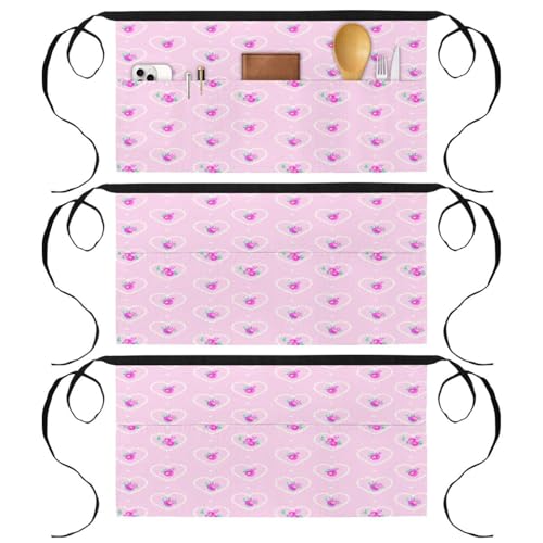 Lot de 3 tabliers courts de chef multicolores avec 3 poches pour le service en bistrot