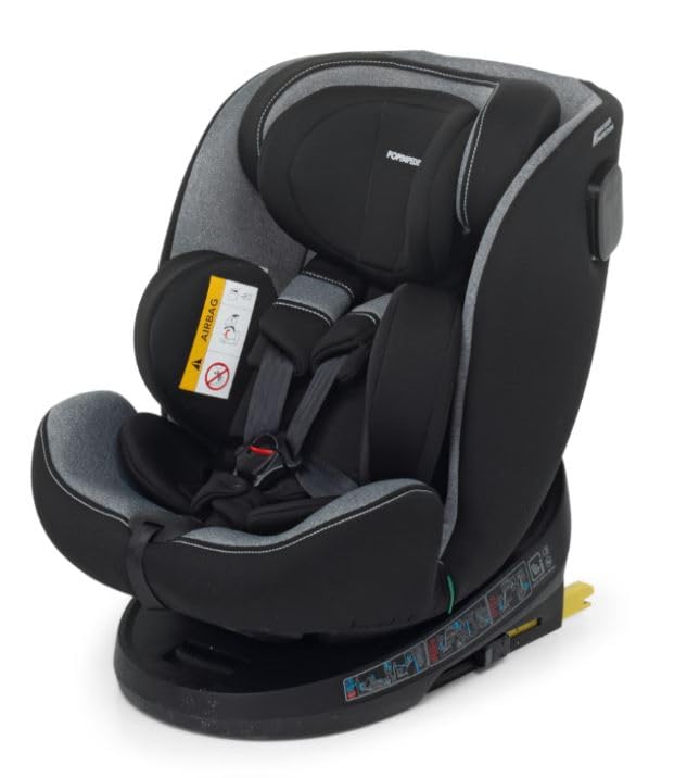 Foppapedretti Seggiolino Auto Circle I-Size, Seduta Girevole a 360°, per bambini da 40 a 150 cm di altezza, 0-12 anni, conforme ECE R129, Fissaggio Isofix e TopTether, Safe Body Protection, Carbon