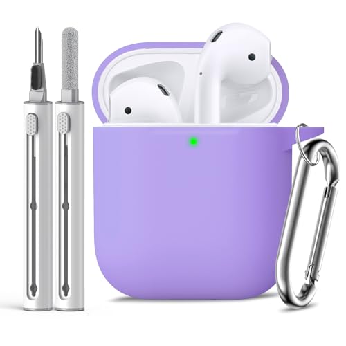 Inesore Compatible with AirpodsCase Cover, Soft Silicone Protective Case for Apple AirPods 2nd/1st Generation Charging Case with Keychain and Cleaner Pen, for Women Men-Purple