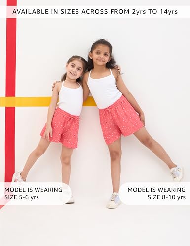 Image of Amazon Brand - Symbol Girls Flared Fit Printed Rayon Shorts | Elasticated Waistband | Age 2-14 Years