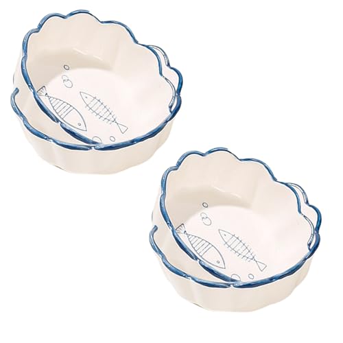 Image of YANCI Ceramic Dipping Bowls Set, Small Tableware for Soy Sauce, Vinegar, Chutney, Sushi Condiments (Blue Fish, Pack of 4)