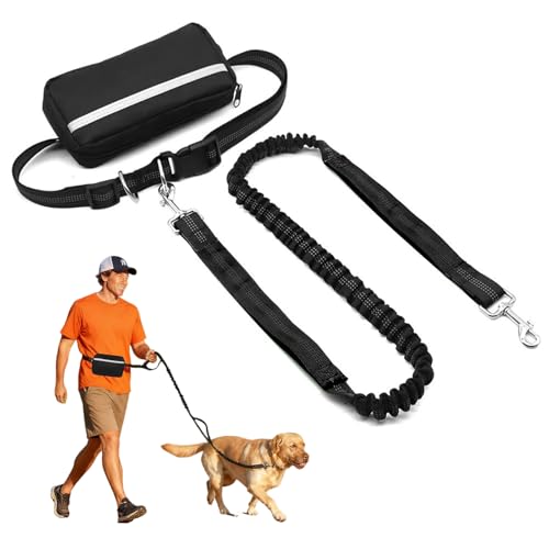 Guinzaglio da jogging per cani, a mani libere con cintura addominale – Guinzaglio regolabile per cani di taglia media e grande fino a 50 kg, Bungee & Dual Manici per jogging, camminate, escursionismo