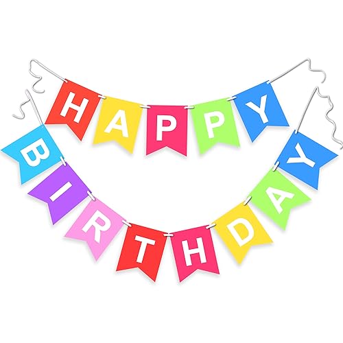 TOYVENTURES Décoration d'anniversaire multicolore – Guirlande de fanions Happy Birthday pour décorations de fête (avec ficelle à l'intérieur)