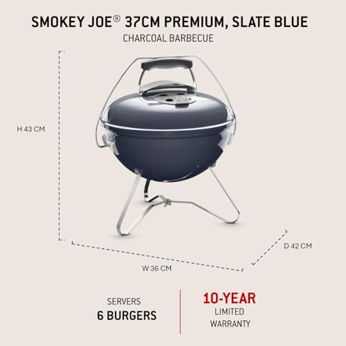 Weber Smokey Joe Premium Holzkohlegrill/Tragbares Design, Porzellanemaillierter Deckel und Kessel, 37 cm Grillfläche, Tuck-N-Carry-Griff, Schieferblau 2