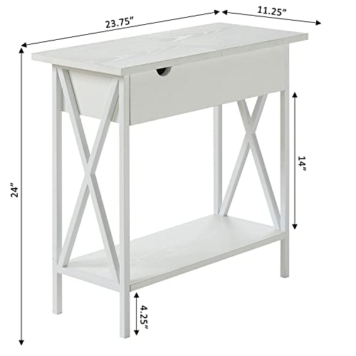 Convenience Concepts Tucson Flip Top End Table With Charging Station And Shelf, White #TOP2